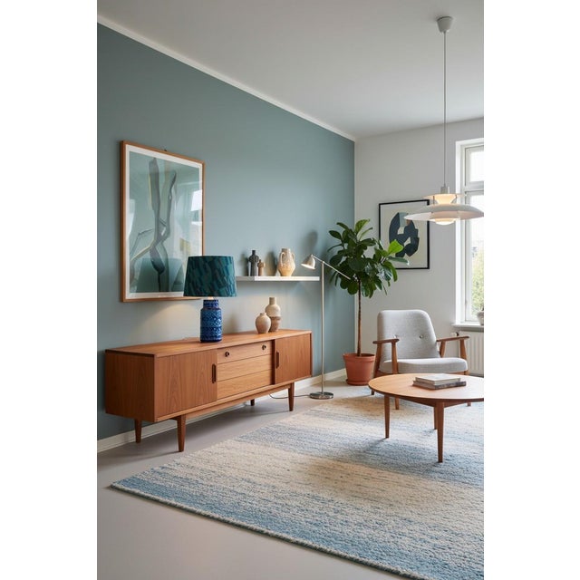 Blue Mid-Century Modern Danish Blue and Green Ceramic Table Lamp by Lyskær Belysning, 1960s For Sale - Image 8 of 12