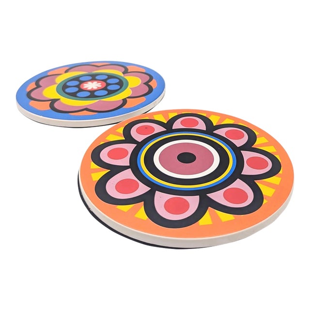 Vintage Ceramic Trivets, a Pair For Sale