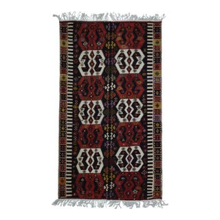 1970s Vintage Handmade Wool Cotton Red Kilim Area Rug For Sale