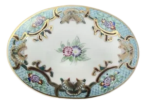 1960s Limoges Porcelain Hand Painted Baby Blue Butterfly Small Trinket Box