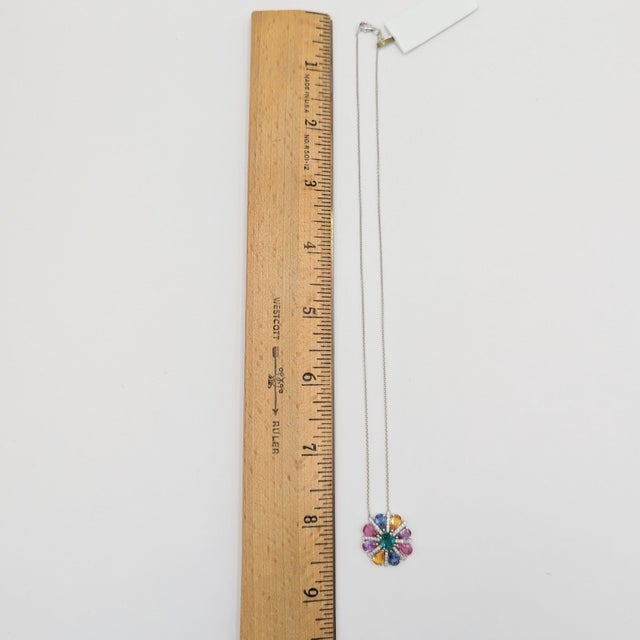 Multi Color Sapphire, Emerald and White Diamond Pendant Necklace in 18K For Sale In Los Angeles - Image 6 of 6