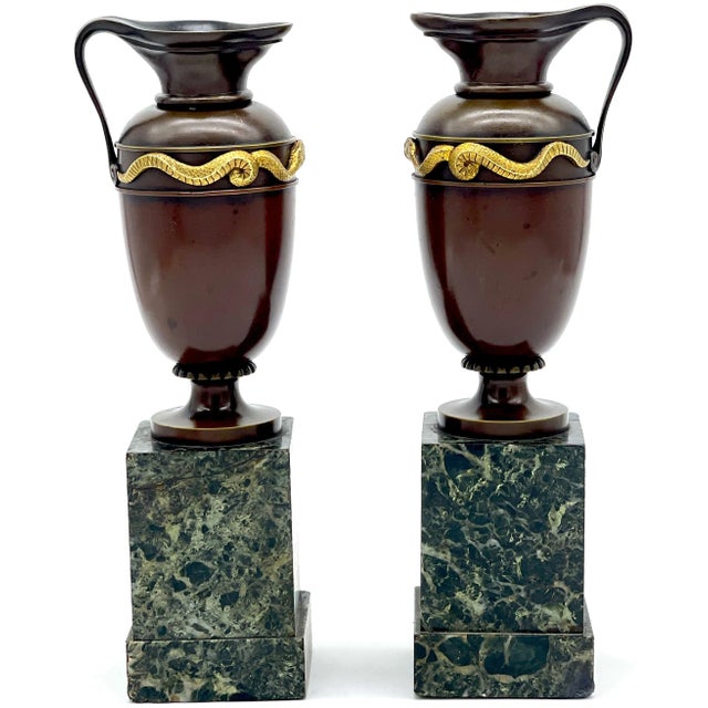 Late 19th Century Roman Grand Tour Bronze & Ormolu Serpent Motif Vases/ Ewers/Urns - a Pair For Sale - Image 5 of 12