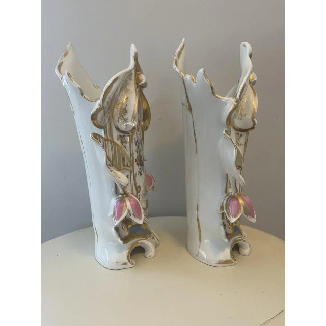 Pair of 19th Century French Porcelain Vases With Floral Painted and Glazed Decoration For Sale In Boston - Image 6 of 10