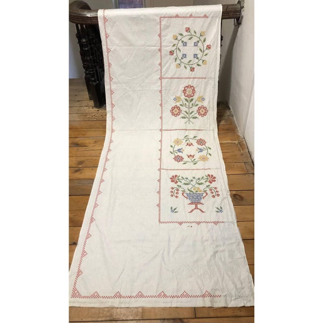 Vintage pair of hand embroidered criss cross curtain panels. The edges of these panels are unfinished. There are a few...