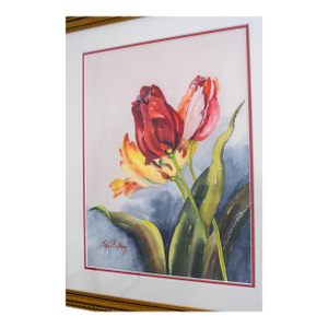 Framed Abstract Still Life Tulips Watercolor Painting Signed Jane Bellows