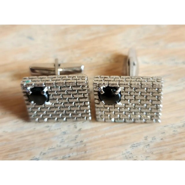 1960s Estate Modernist Sterling Onyx Cufflinks For Sale - Image 9 of 9