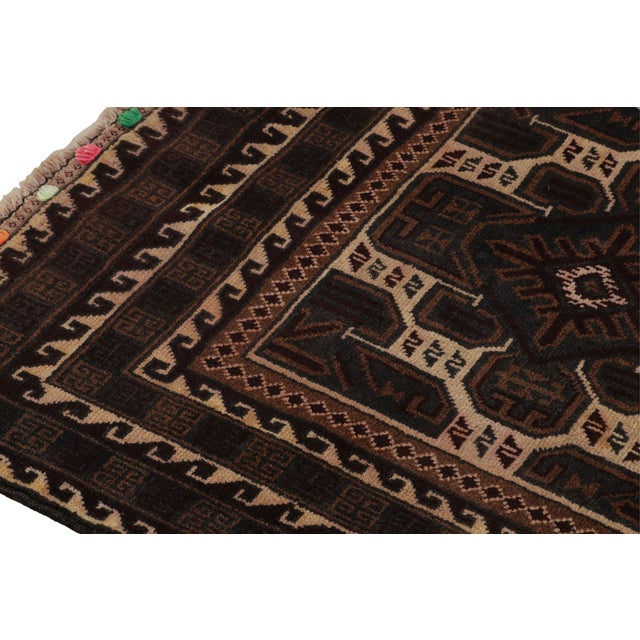 Afghan Baluch Tribal Rug With Beige-Brown and Blue Geometric Patterns For Sale In New York - Image 6 of 7