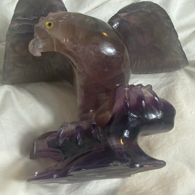 Amethyst Mid 20th Century Large Hand Carved Amethyst Eagle Bird Sculpture For Sale - Image 8 of 12