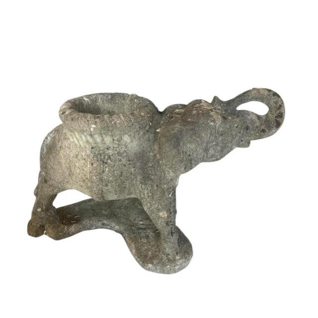 2000 - 2009 Vintage Weathered Cast Stone Elephant Garden Planter For Sale - Image 5 of 12