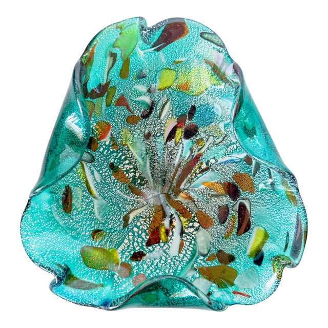 1950s Mid Century Modernist Italian Multicolor Confetti Murano Style Art Glass Freeform Decorative Bowl For Sale