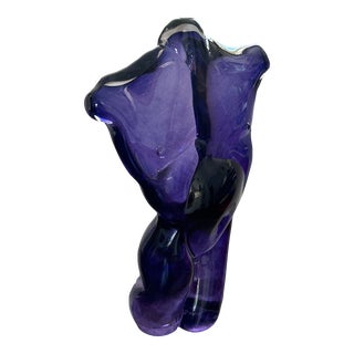 Vintage Karen Naylor Purple Glass Male Nude Torso Signed For Sale