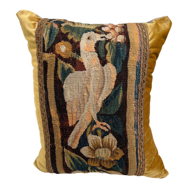 Pillow With 18th Century Tapestry - Bird Pecking at a Fruit For Sale