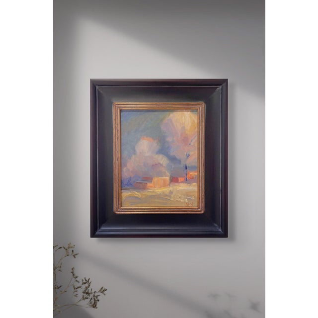 1990s Taos Winter by Jane Ford | Oil on Panel Winter landscape with soft colors and trees. For Sale - Image 5 of 5