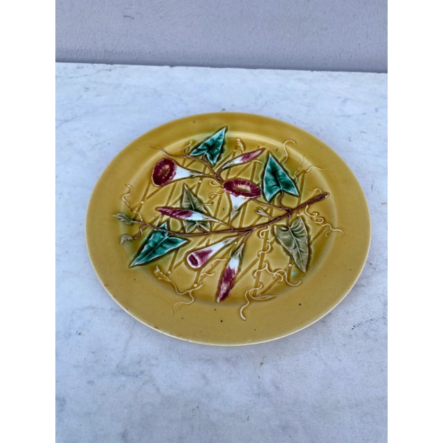 French Majolica Morning Glory Plate Luneville, circa 1880.