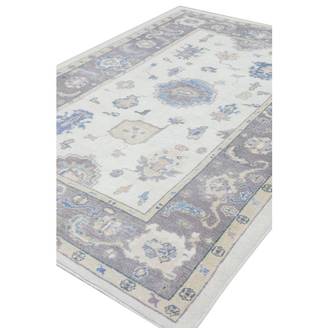 Textile Turkish Oushak Rug Gray & Soft Blue Handwoven Wool Rug 6'1" X 8'10" For Sale - Image 7 of 9