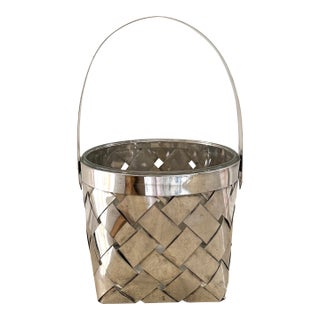 Cartier Style Woven Silver Basket Ice Bucket For Sale