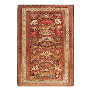1900s Red Geometric Tribal Antique Caucasian Bidjov Rug 3'2"x 4'5" Handknotted Wool Carpet For Sale