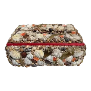 Mid 20th Century Large Folk Art Sea Shell Encrusted Tissue or Kleenex Box Cover