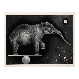 Mario Avati, Elephant Equilibriste, Mezzotint For Sale