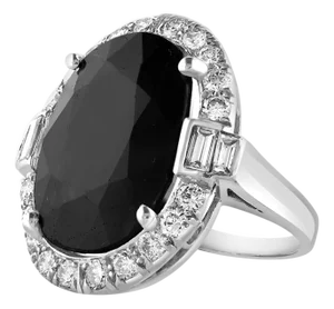 10.96 Ct Mid Night Blue Sapphire & 1 Ct Diamond Cocktail Ring, Platinum, Estate