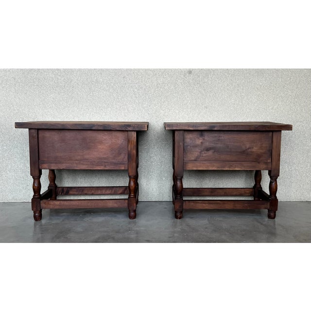 20th Century Pair of Spanish Nightstands with Two Drawers and Iron Hardware For Sale - Image 14 of 18