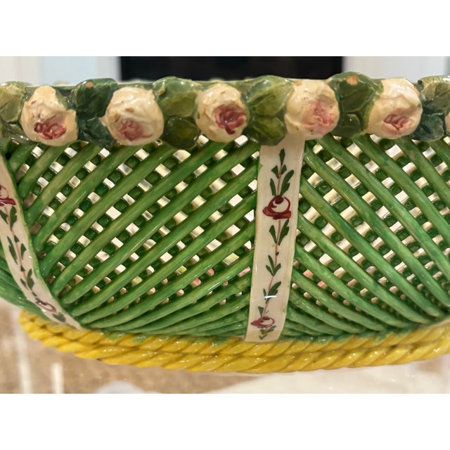 Large Scale Vintage Italian Majolica Openwork Bowl / Basket Centerpiece For Sale - Image 11 of 15