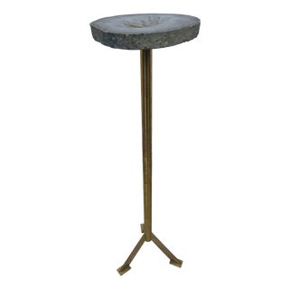 Vintage Brass Ashtray with White Hard Stone For Sale