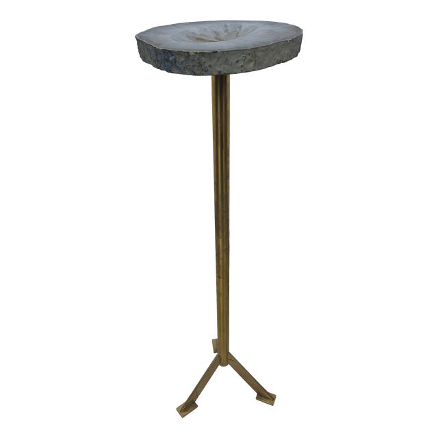 Vintage Brass Ashtray with White Hard Stone For Sale