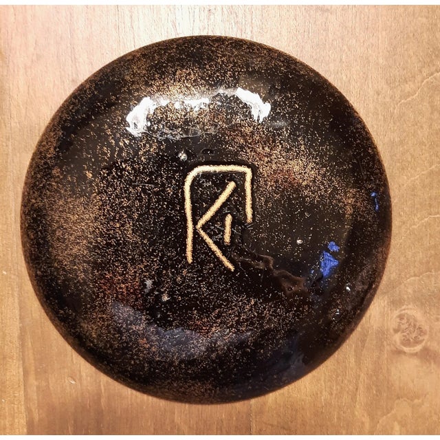 Copper on Enamel Green Plate Dish Signed For Sale - Image 4 of 12