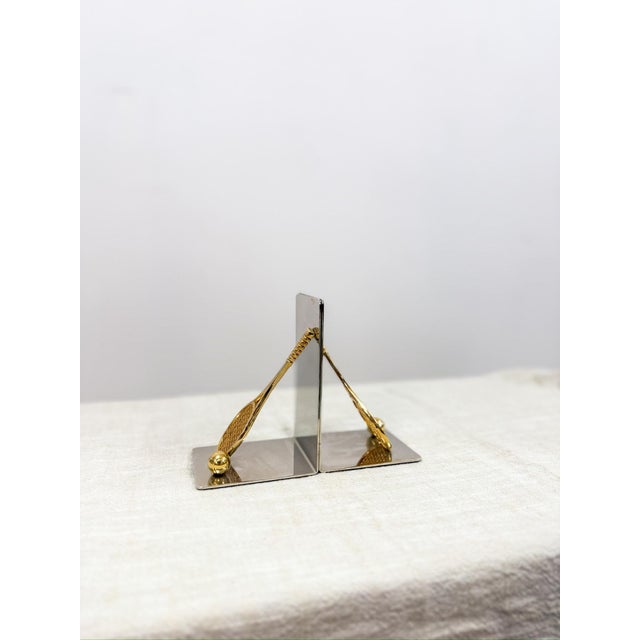 Vintage Mid-Century Modern Brass Racket Bookends MCM Style Art Deco For Sale - Image 4 of 6