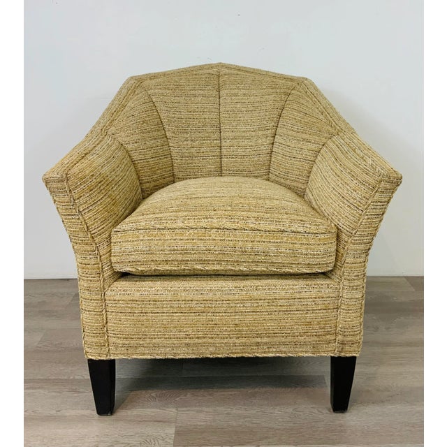 Original Retail $4060, timeless Theodore Alexander Modern Art Deco Style Club Chair, gold, ivory, and chocolate brown...
