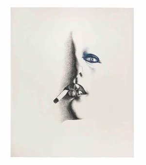 Giacomo Porzano, Smoker in White, Etching, 1972