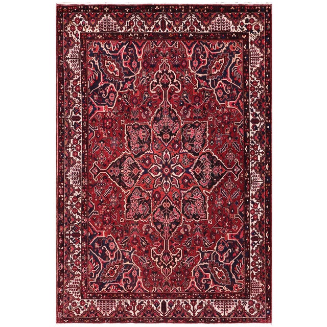 Medallion Antique Heriz Burgundy/Beige Wool Rug - 10'6'' X 12'3'' For Sale - Image 10 of 10