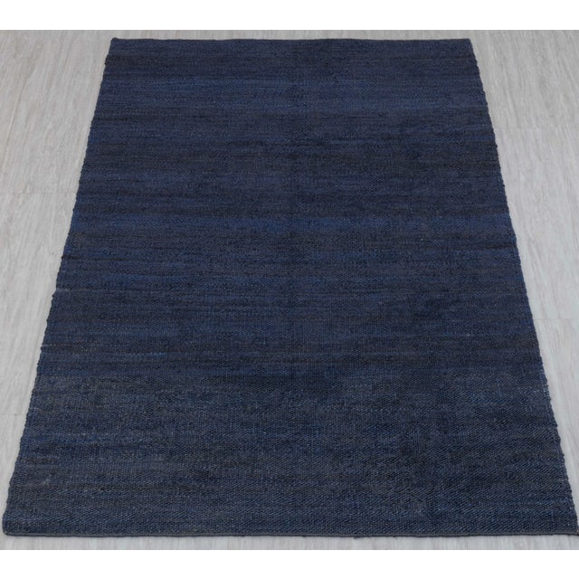 Navy Solid Handwoven Premium Natural Jute Yarn Flatweave Rug 9x12 Ft. For Sale - Image 12 of 12