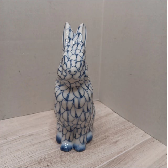 1990s Vintage Herend Style "Andrea" by Sadek Handpainted Fishnet Rabbit Figurine For Sale - Image 5 of 5