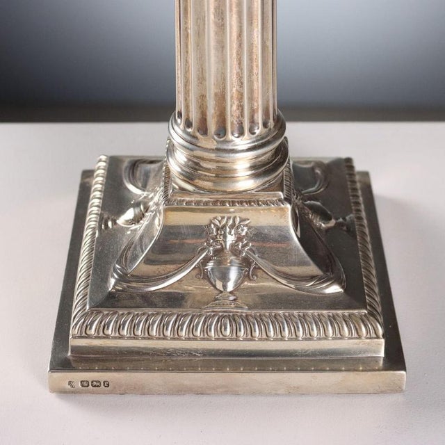 Metal Corinthian Column Lamp in Sterling Silver from Hawksworth Eyre & Co. Sheffield For Sale - Image 7 of 9
