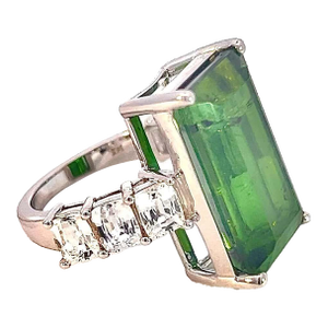 Natural Tourmaline White Sapphire Ring 6.75 14k WG 21.03 TCW Certified