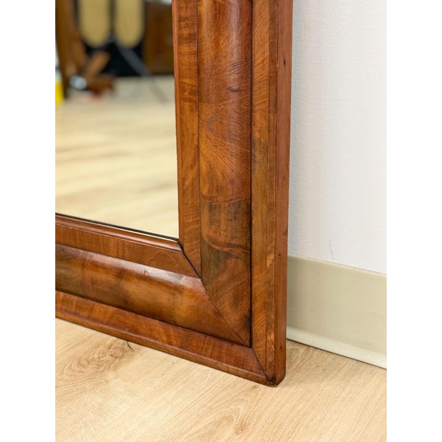 Vintage MCM Walnut Burlwood Tiger Oak Wall Mirror Antique Frame Hanging Mirror For Sale - Image 11 of 13