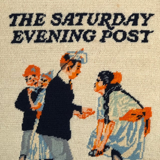 American 1977 Norman Rockwell Framed Needlepoint For Sale - Image 3 of 9