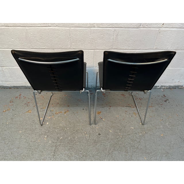 'Pelle' Leather and Metal Armless Dining Chair Attributed to Toyoda Hiroyuki for Icf For Sale - Image 9 of 14