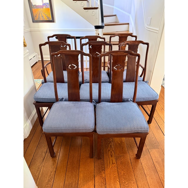 Set of 8 Vintage Rosewood Dining Chairs With Blue Seats For Sale - Image 14 of 18