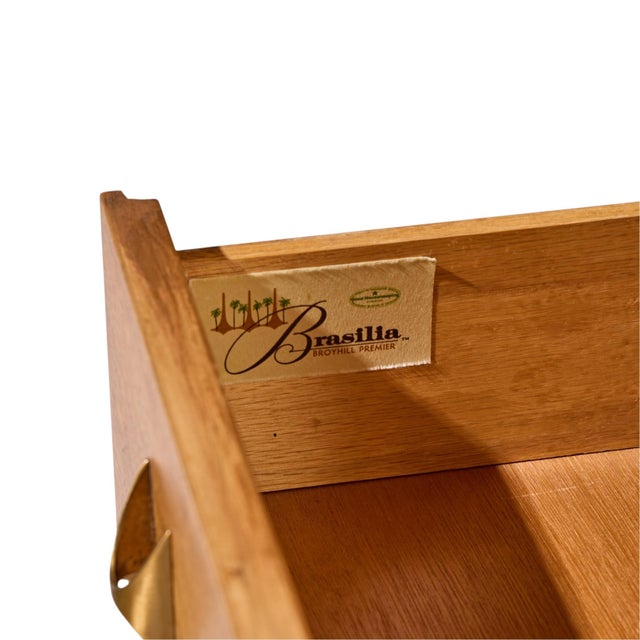 Broyhill Brasilia Mid Century Walnut and Brass Gentlemans Chest Highboy Dresser For Sale - Image 10 of 10