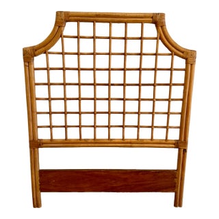 Vintage Bamboo Rattan Twin Headboard Coastal Palm Beach Pagoda Style For Sale