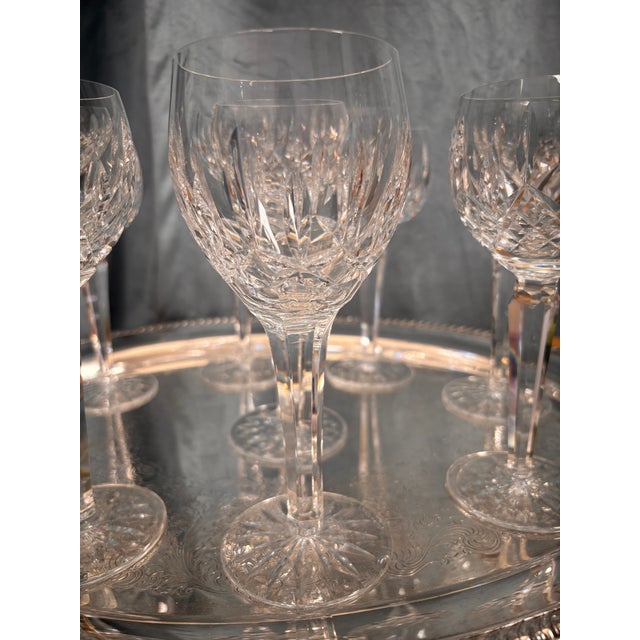 Traditional 1970s Waterford Crystal Lismore Wine Glasses Goblets Set of 9 Signed Cut Crystal For Sale - Image 3 of 7