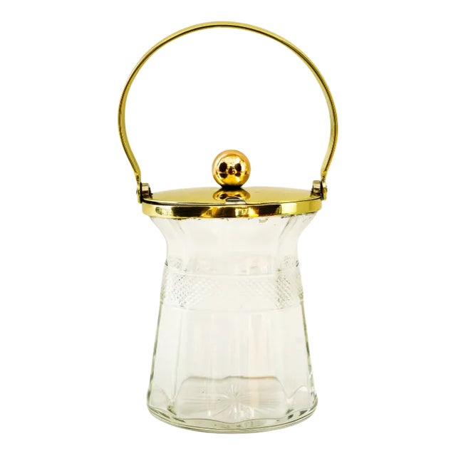 Art Deco Brass and Cut Glass Sugar Bowl, 1920s For Sale