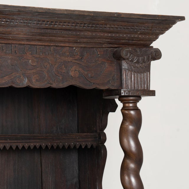 18th Century German Carved Oak Display Cabinet Buffet Dated 1743 For Sale - Image 6 of 17
