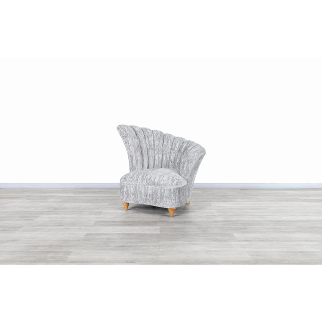 Wood Vintage Hollywood Regency Channel Back Velvet Lounge Chairs, 1980s For Sale - Image 7 of 12
