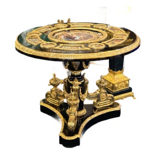 Grand Rococo Style Black Round Dining Table With Gold Leaf Details For Sale