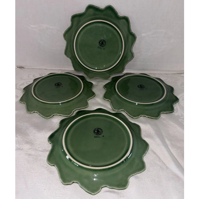 Bordallo Pinheiro Vintage Bordallo Pinheiro Green Rabbit Accent Scalloped Majolica Salad Plates -Set of 4 For Sale - Image 4 of 4