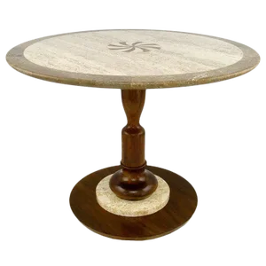 Walnut and Travertine Side Table With Marquetry Center